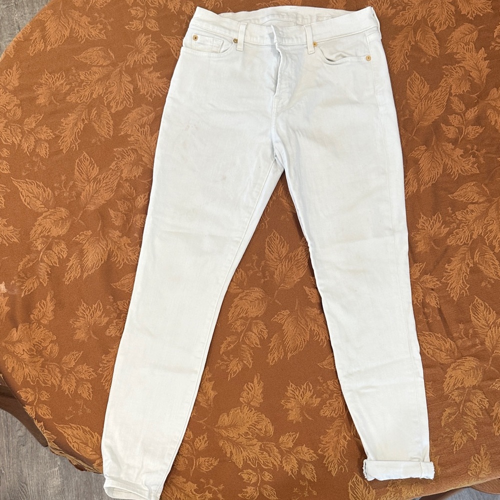 7 For All Mankind Women's Cream Skinny Jeans